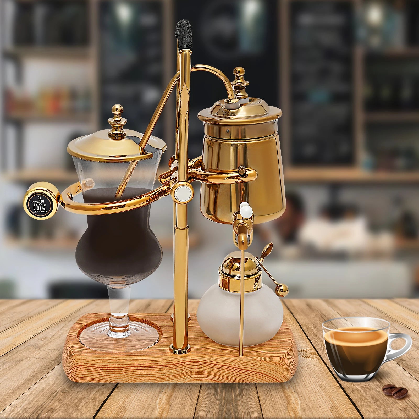 Cafetière à siphon Balance, couleur or, cafetière vintage avec tasse à mesurer
