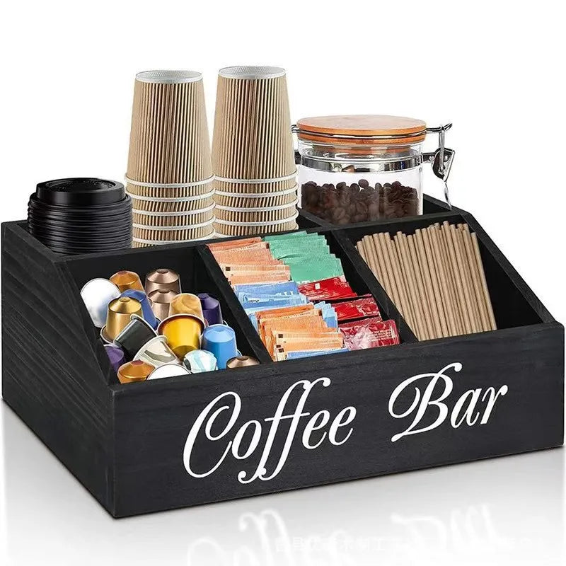 Boîte de Rangement à Café Boutique, Organisateur en Bois Classique Multifonctionnel pour Café