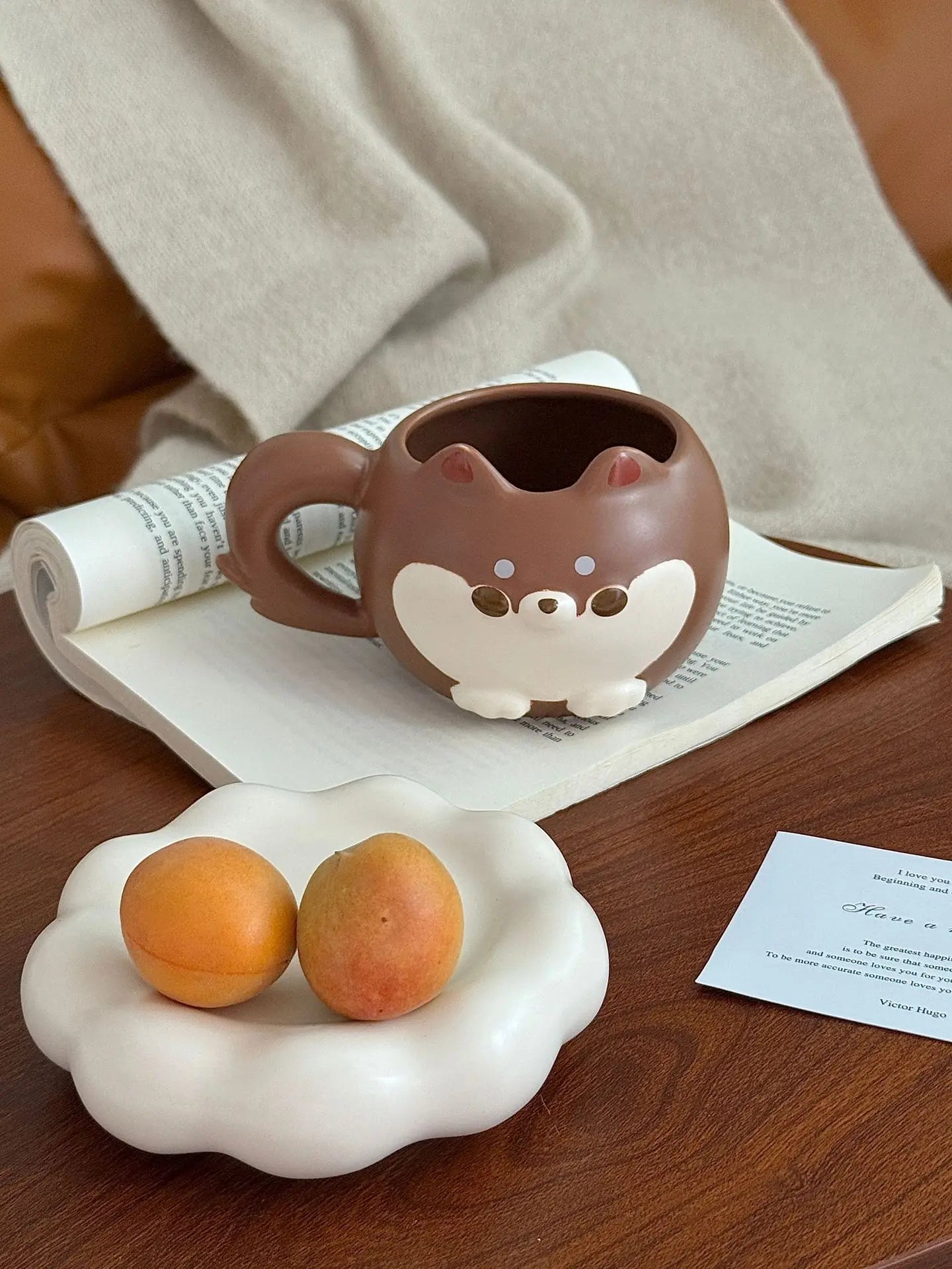 Mug en céramique mignon de Shiba Inu de dessin animé avec couvercle et cuillère, de grande valeur, mignon et amusant