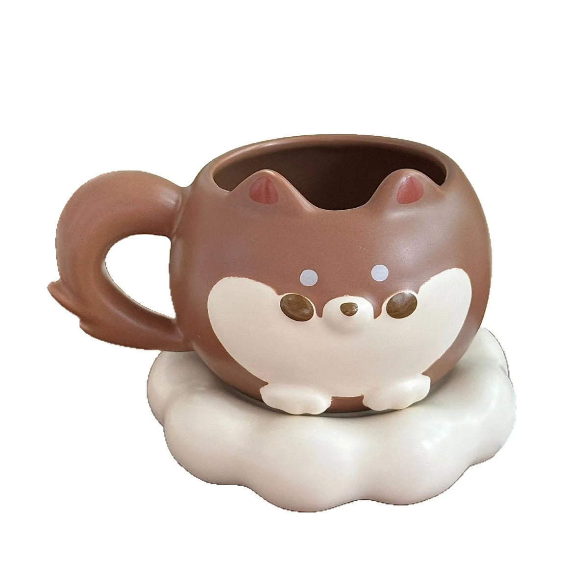 Mug en céramique mignon de Shiba Inu de dessin animé avec couvercle et cuillère, de grande valeur, mignon et amusant