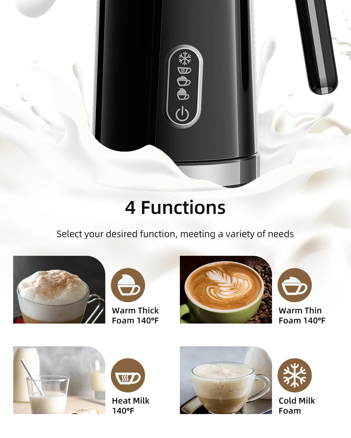 Chauffe-lait automatique chaud et froid pour mousseur à latte et chocolats chauds
