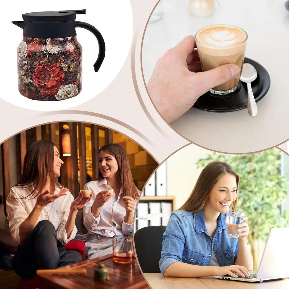 Thermos de thé floral vintage Théière en acier inoxydable Verseuse anti-gouttes avec thé