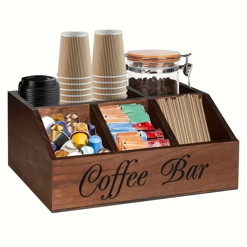 Boîte de Rangement à Café Boutique, Organisateur en Bois Classique Multifonctionnel pour Café