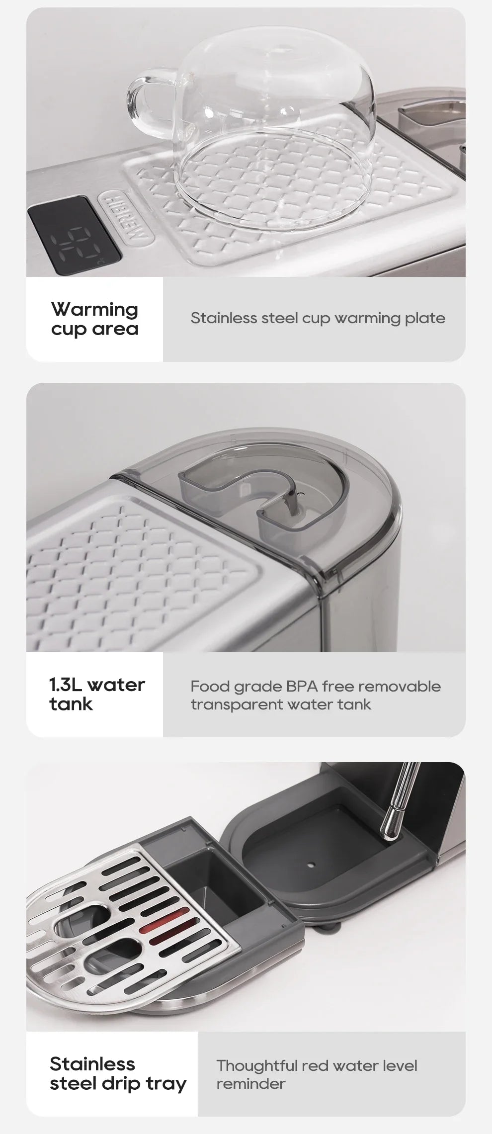 HiBREW 20Bar Semi Automatic Espresso Coffee Machine Temperature Adjustable Cold/Hot Super Slim Coffee Maker Cappuccino