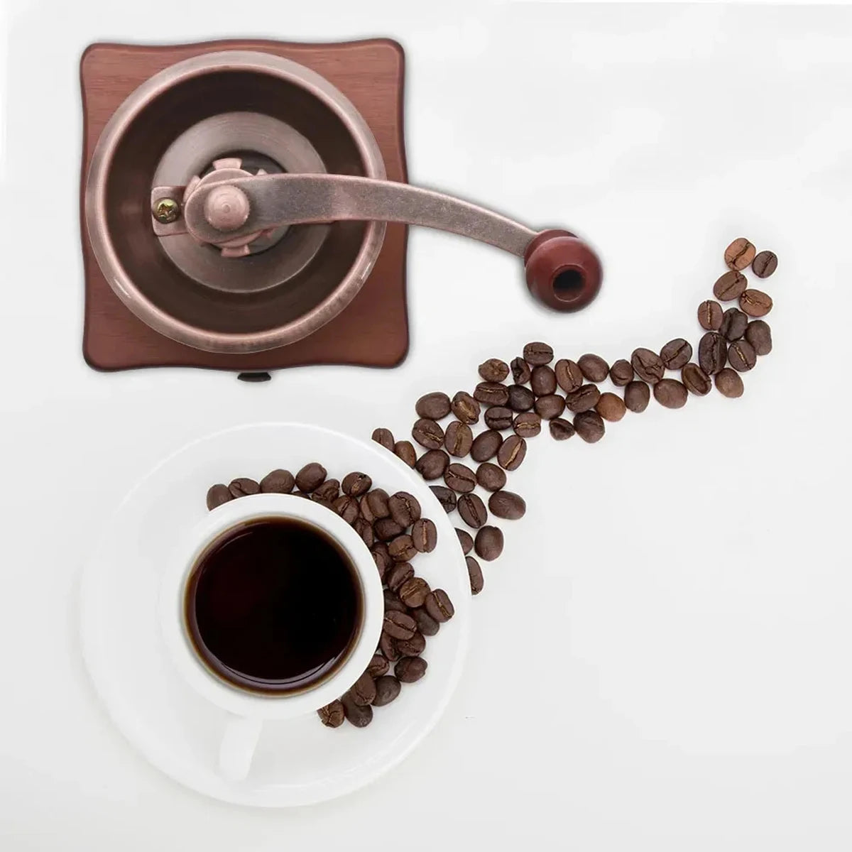 Moulin à café manuel en bois avec poignée en acier inoxydable de style rétro pour épices et grains