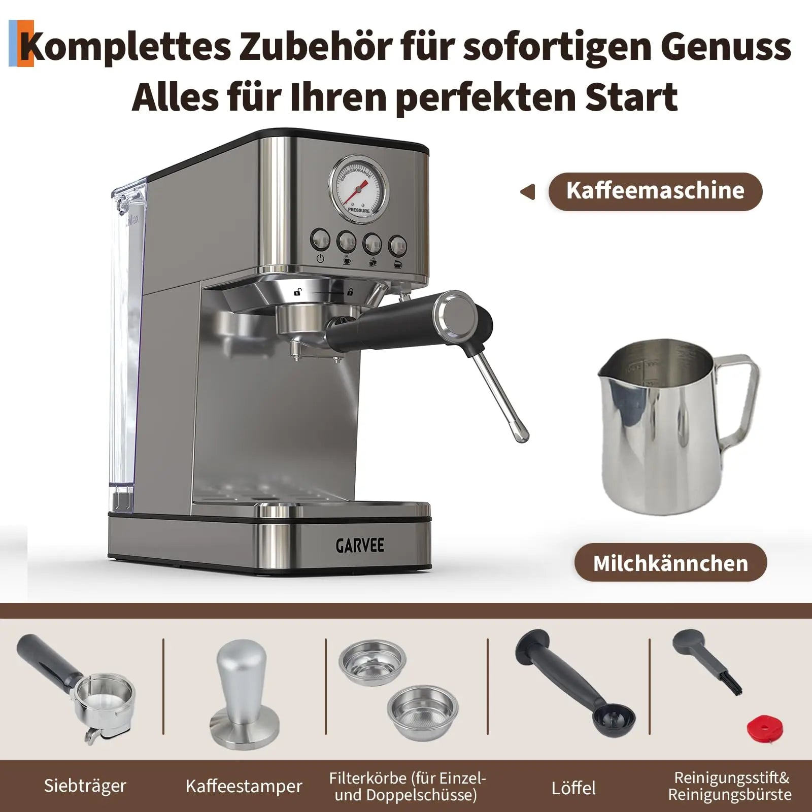 Machine à café expresso 20 bars avec mousseur à lait Chauffe-café rapide pour la maison