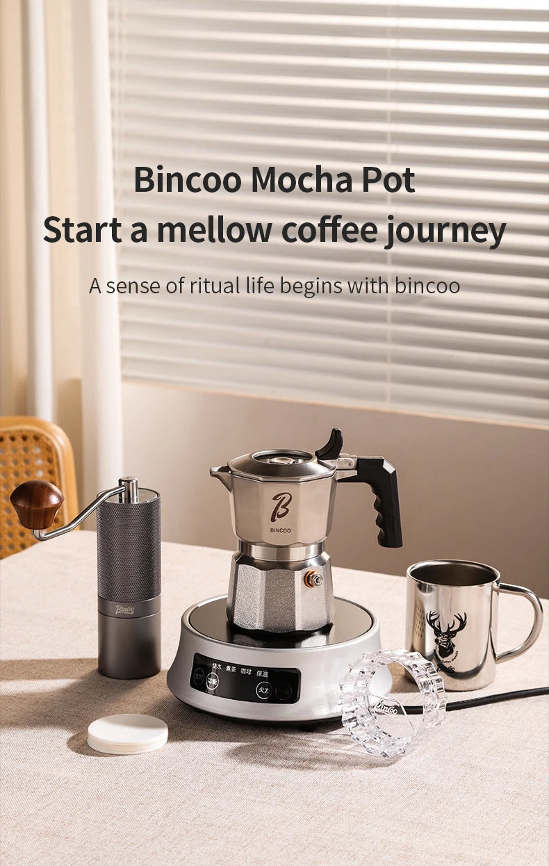 Bincoo Cafetière Mocha à Trois Valves en Acier Inoxydable 316, à Pression Concentrée