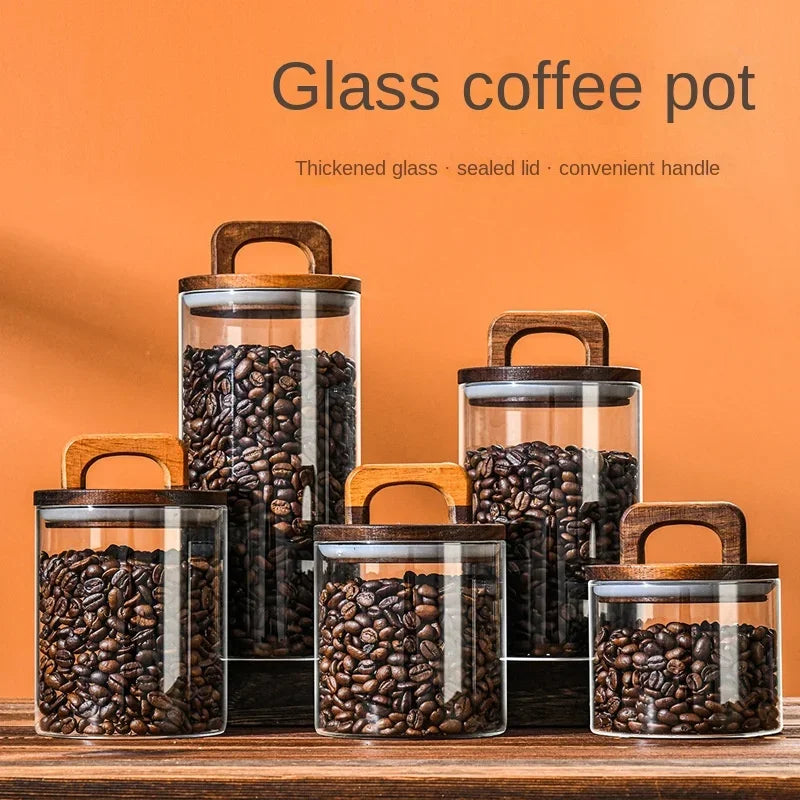 Bocal en verre avec couvercle en bois 1 pièce, récipient alimentaire hermétique, pour grains de café, cuisine