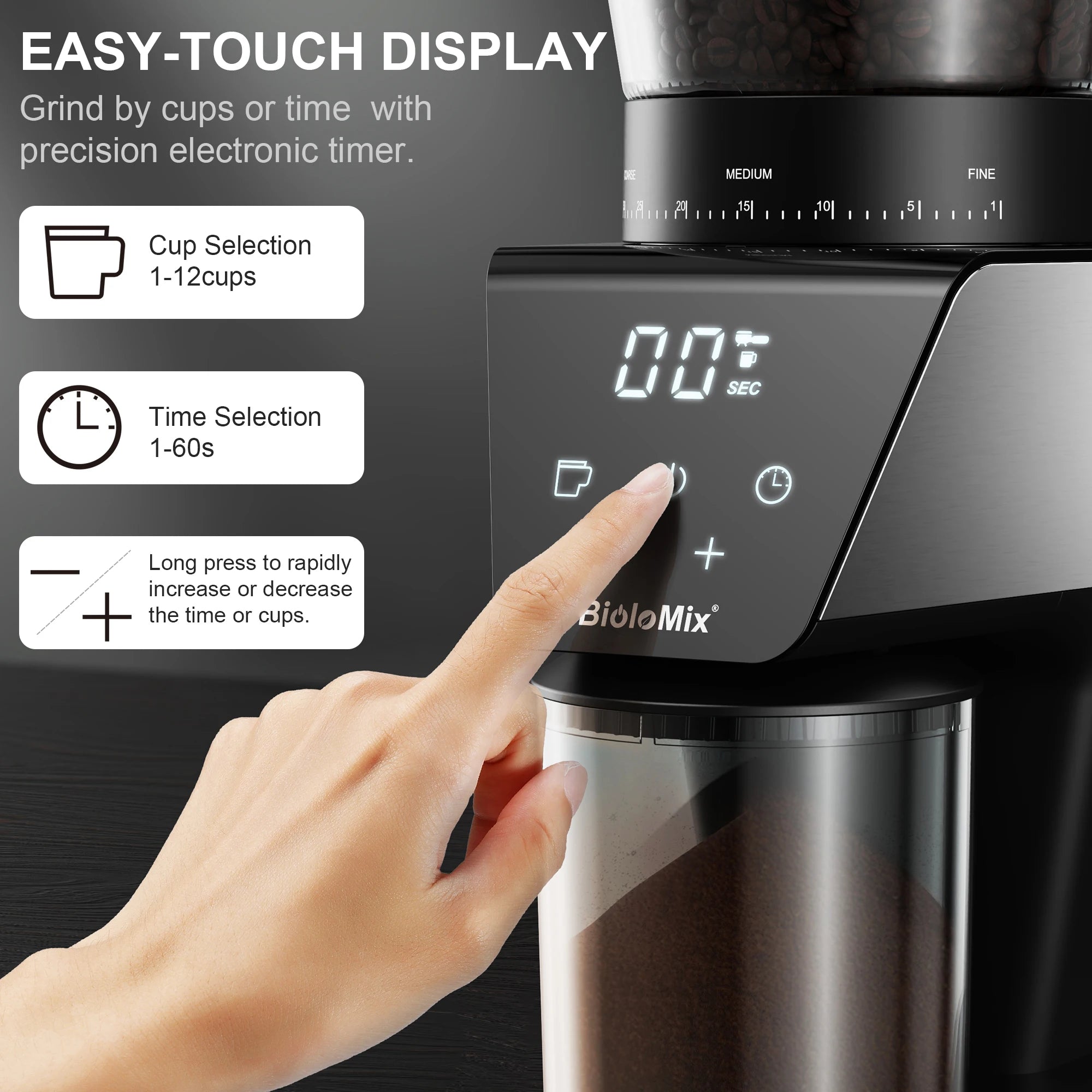 Moulin à café électrique automatique à meules BioloMix pour espresso