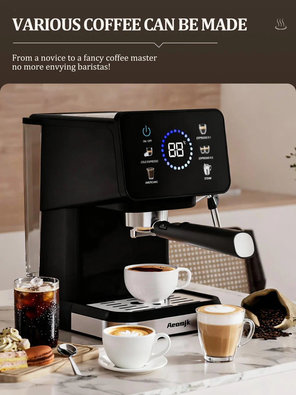 Machine à expresso domestique Machine à café infuseur chaud et froid à écran tactile