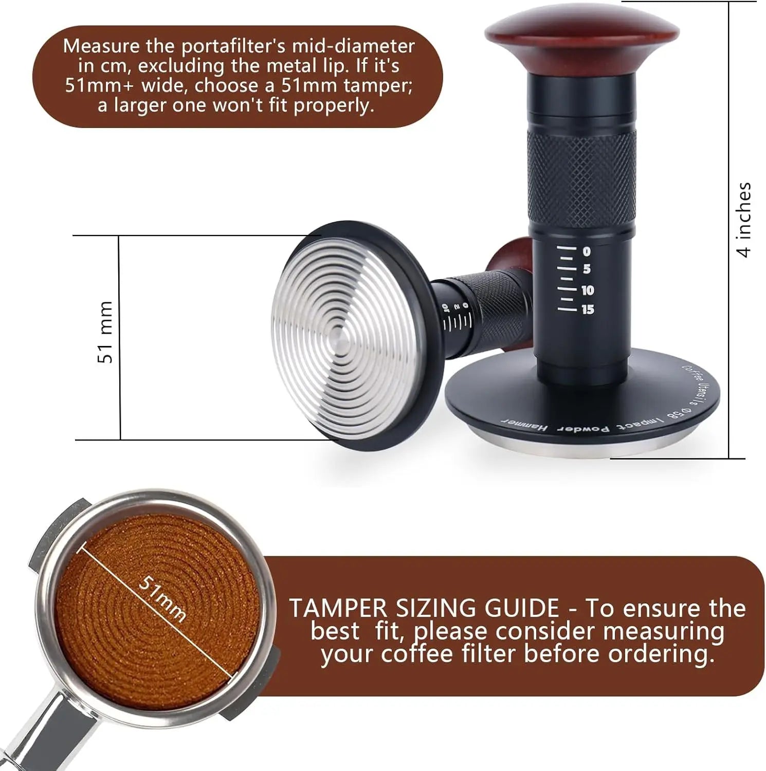 Coffee Tamper Impact 4 Spring Constant Pressure 30lb 51mm 53mm 58mm For Breville Espresso Accessory Barista Tool 304 Stainless