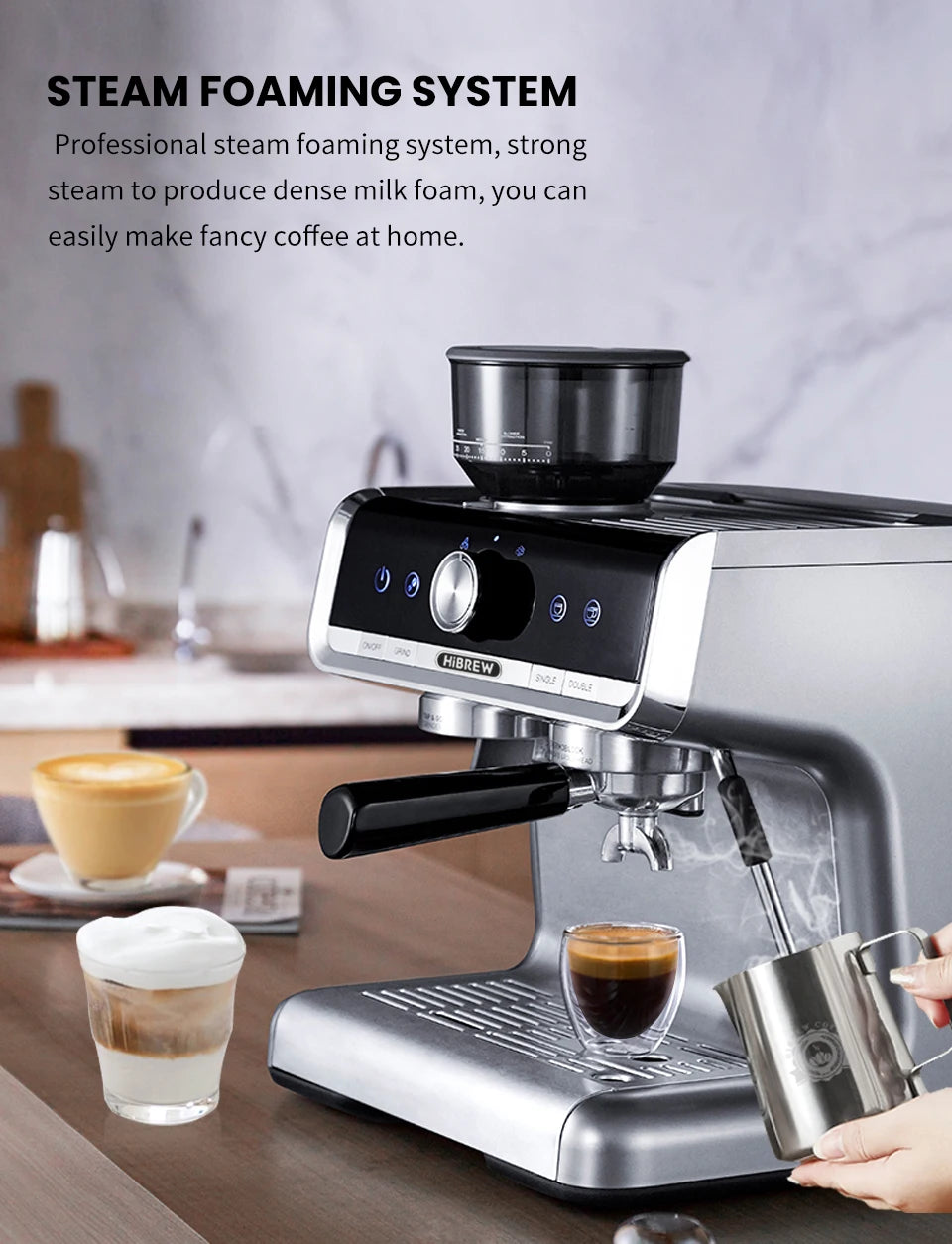 HiBREW 20 bar pro-level  automatic Espresso Coffee Machine With Grinder  commercial Coffee maker hotel restaurant