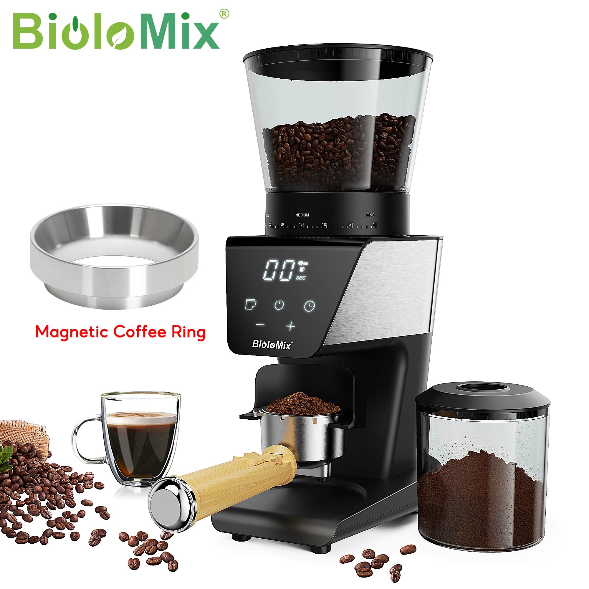 Moulin à café électrique automatique à meules BioloMix pour espresso
