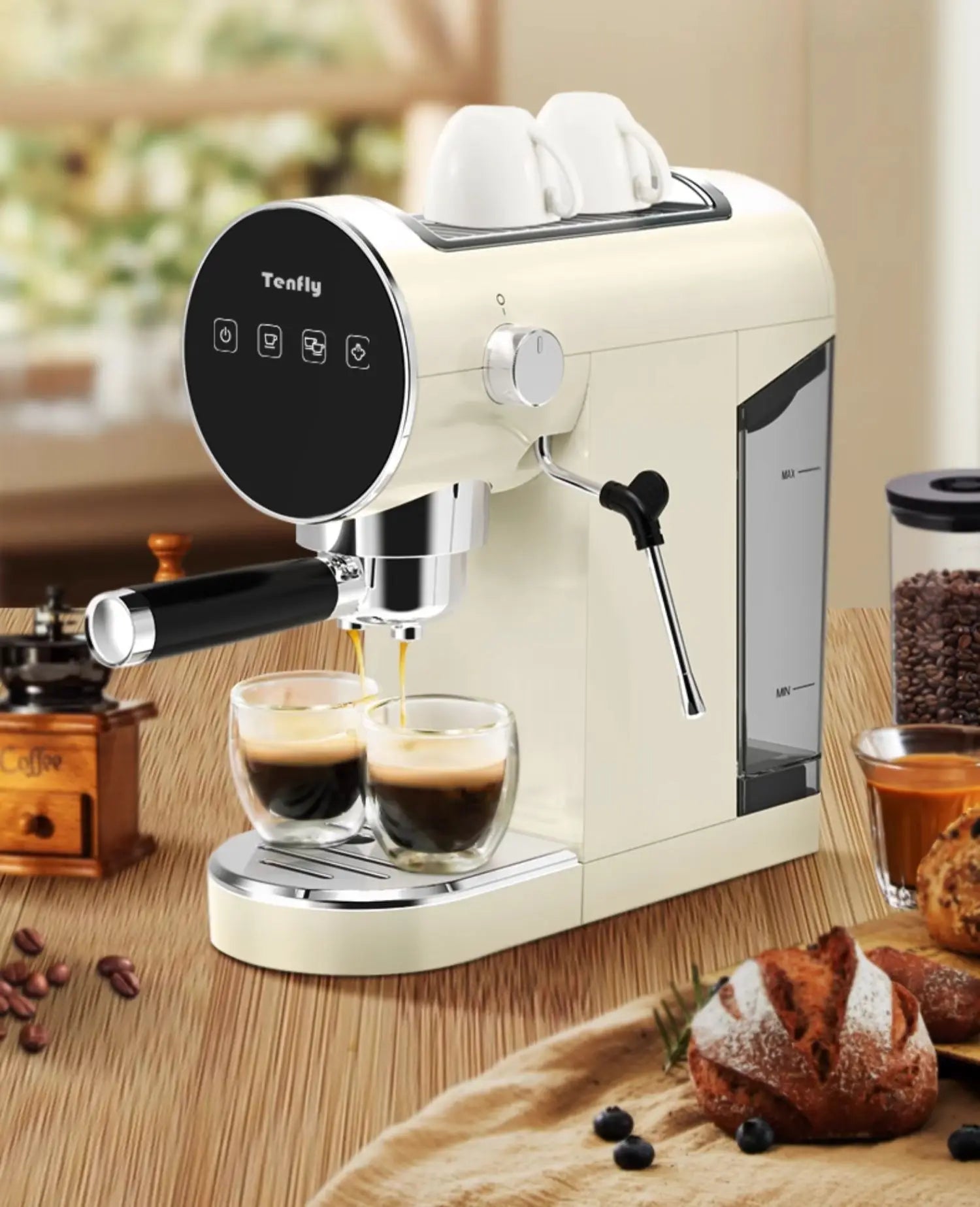 Machine à expresso semi-automatique Tenfly avec pompe 20 bars, compacte pour la maison