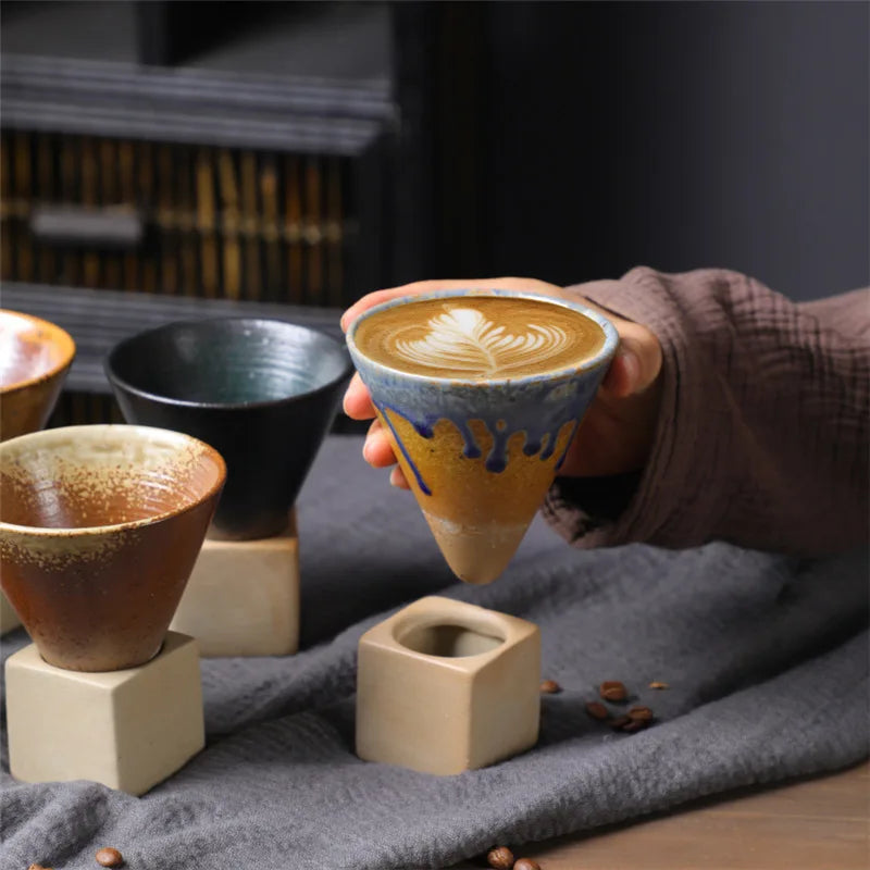 Mug à café en céramique triangulaire rétro, style japonais, fait main