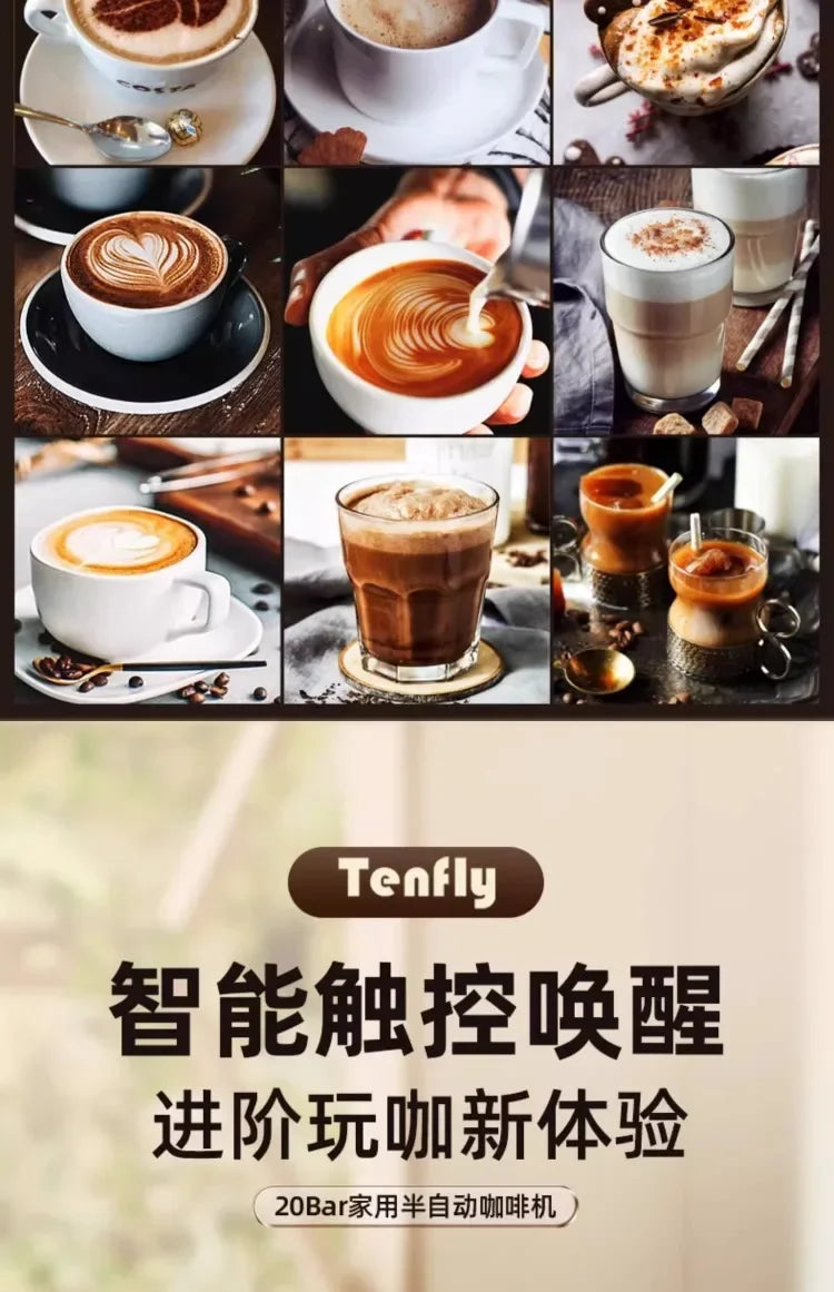 Machine à expresso semi-automatique Tenfly avec pompe 20 bars, compacte pour la maison