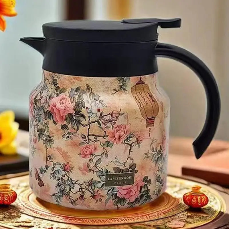 Thermos de thé floral vintage Théière en acier inoxydable Verseuse anti-gouttes avec thé