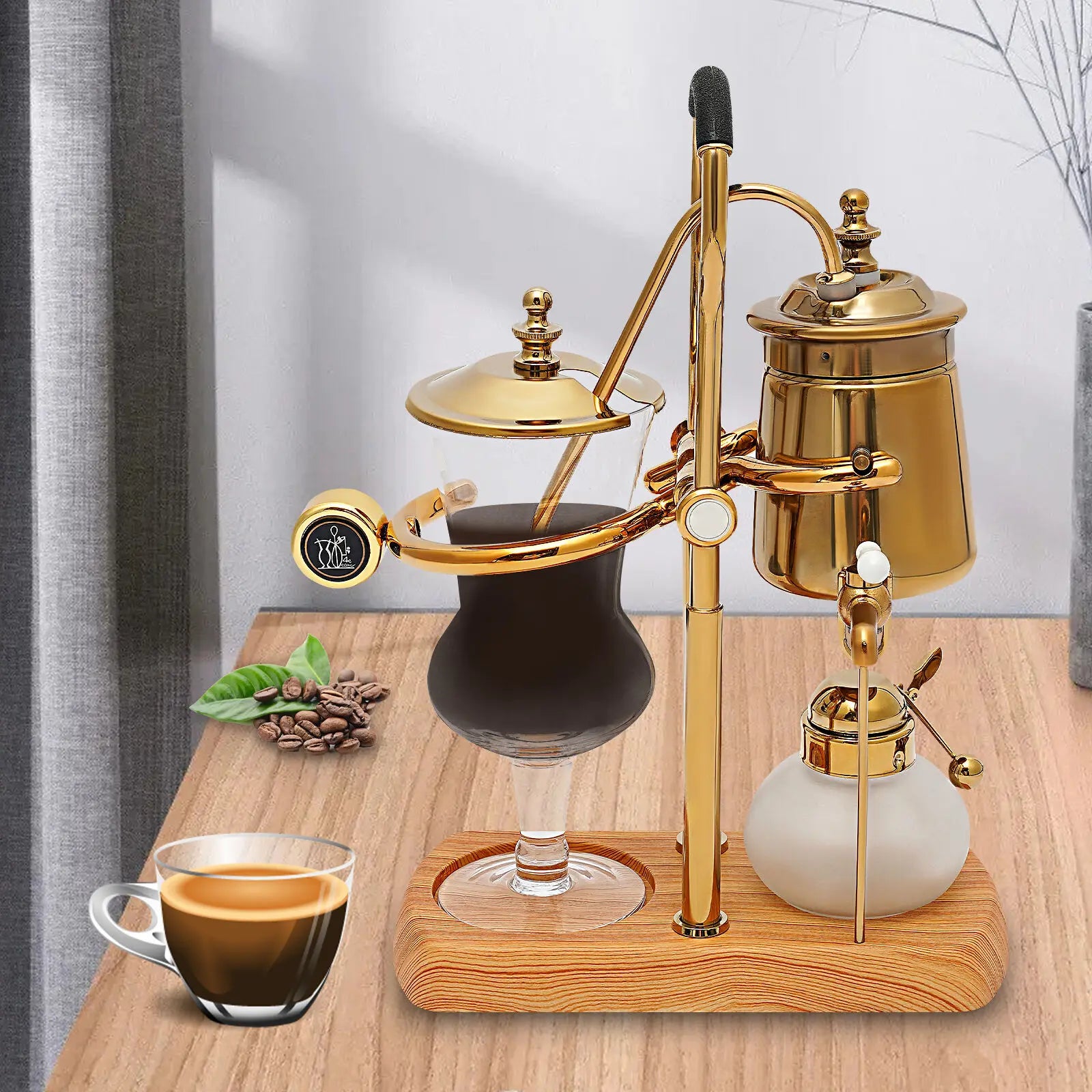 Lot de 400 ml de cafetière à siphon dorée avec filtre intégré pour thé et café