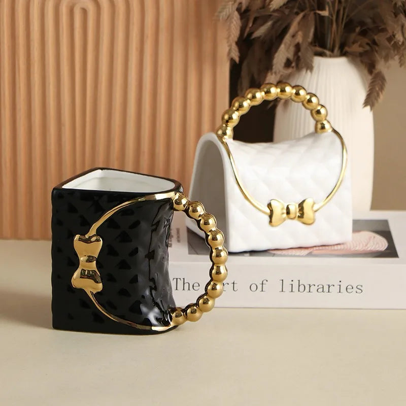 Tasse en céramique créative en forme de sac à main, élégante tasse à café
