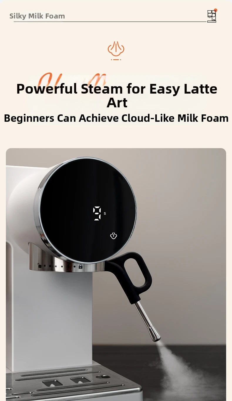 2-in-1 Coffee Machine with Grinder & Milk Frother - 15Bar Espresso Maker for Hot/Iced Coffee Grinding Degree Adjustment Office