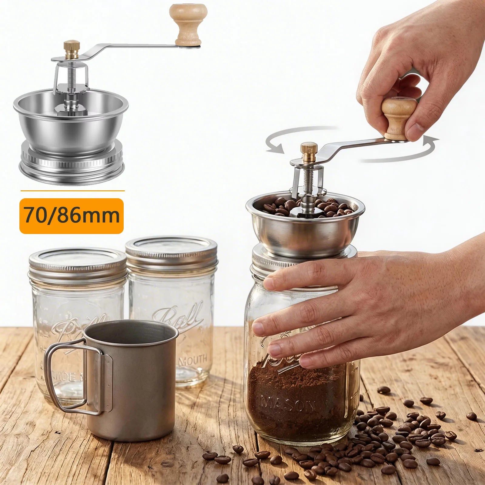 Moulin à café en acier inoxydable Moulin à café couvercle détachable Grain de café manuel
