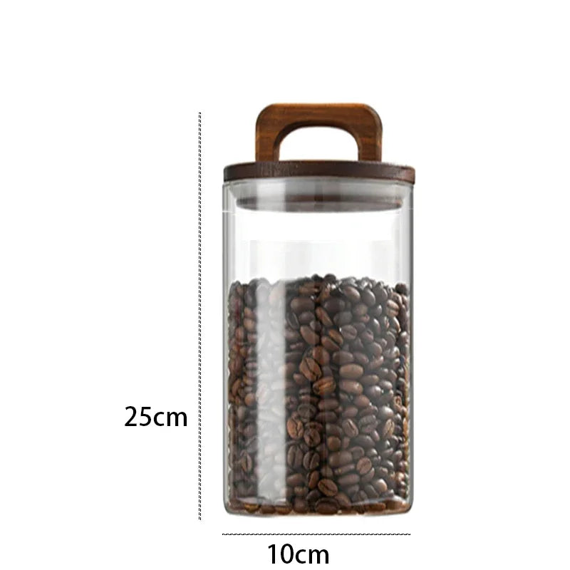 Bocal en verre avec couvercle en bois 1 pièce, récipient alimentaire hermétique, pour grains de café, cuisine