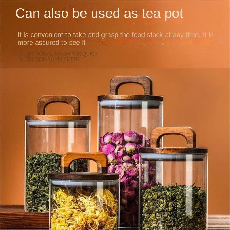 Bocal en verre avec couvercle en bois 1 pièce, récipient alimentaire hermétique, pour grains de café, cuisine
