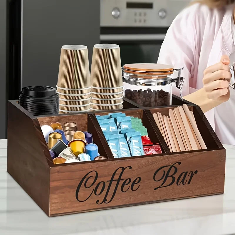 Boîte de Rangement à Café Boutique, Organisateur en Bois Classique Multifonctionnel pour Café
