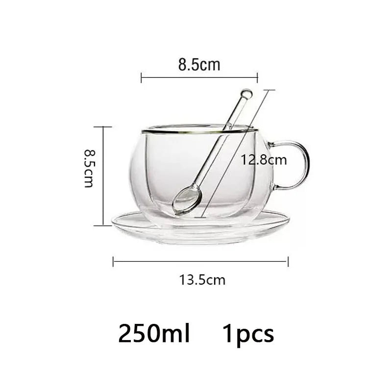 Tasse à café en verre à double paroi avec cuillère Ensemble de tasses à lait transparentes et résistantes à la chaleur
