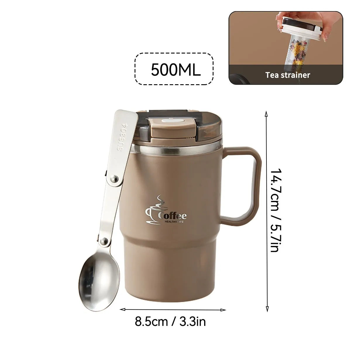 Mug Isotherme avec Cuillère Passoire Portable Grande Capacité Tasse à Café