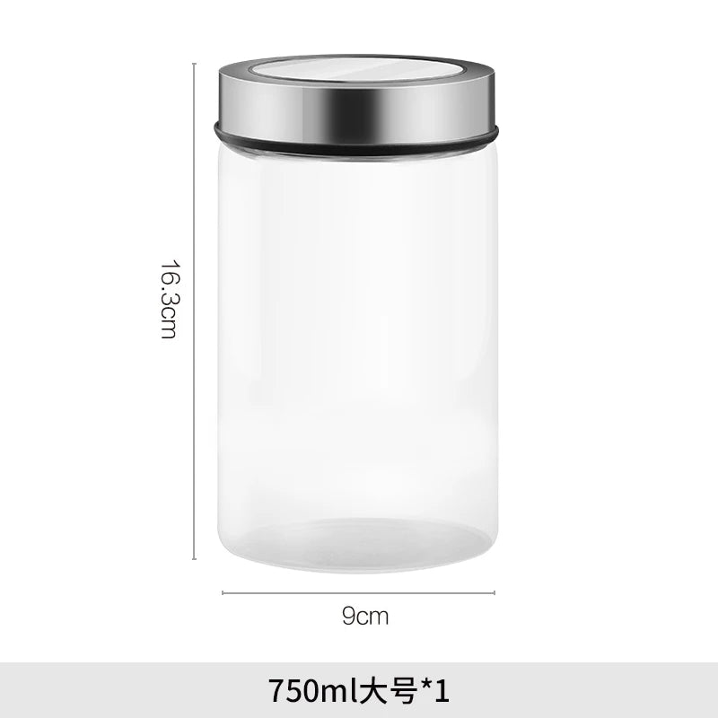 Bocal de rangement en verre transparent européen Bouteille de rangement pour grains de thé et café de cuisine