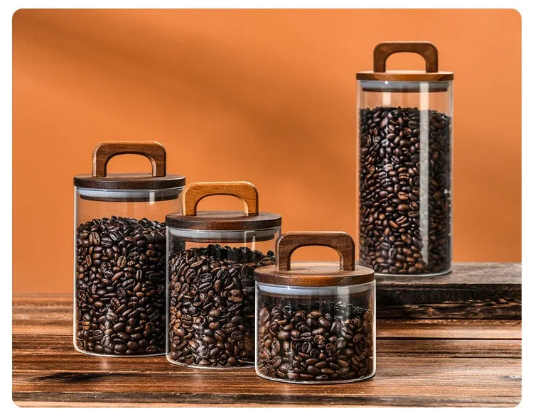 Bocal en verre avec couvercle en bois 1 pièce, récipient alimentaire hermétique, pour grains de café, cuisine