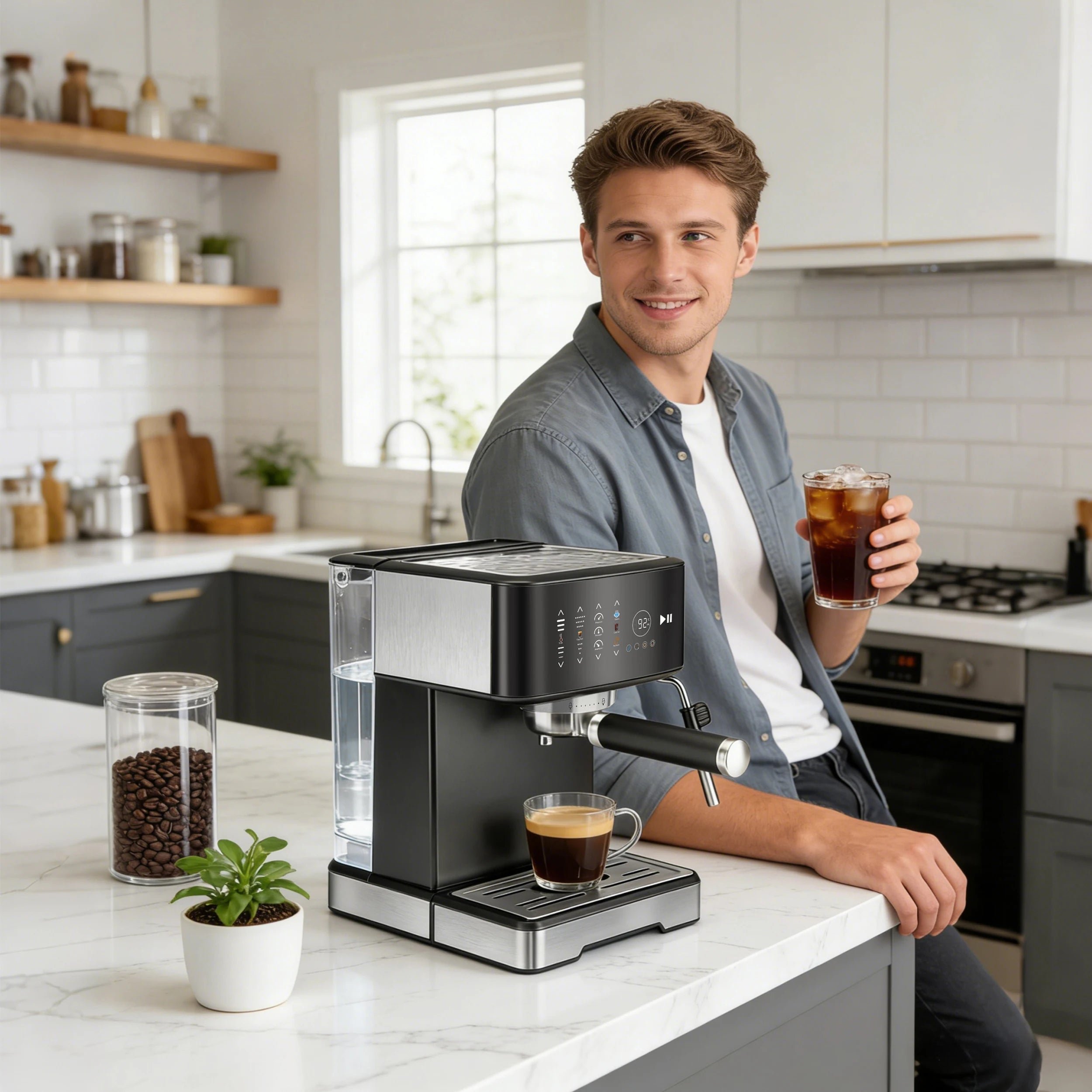 Machine à café expresso 20 bars 1400W avec mousseur à lait et écran tactile
