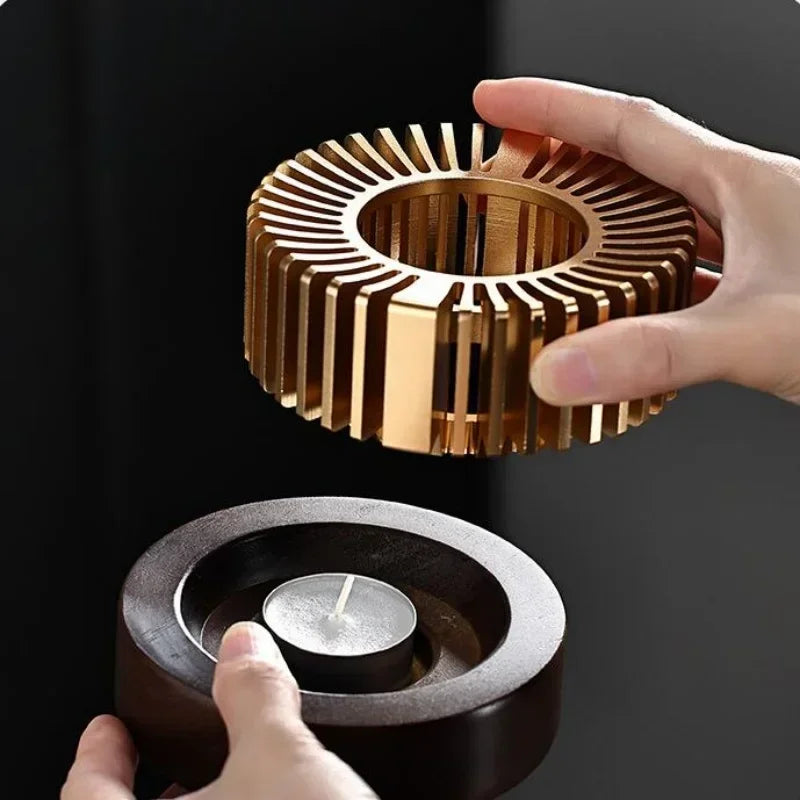 Chauffe-théière en alliage d'aluminium creux doré, chauffe-cafetière à bougie