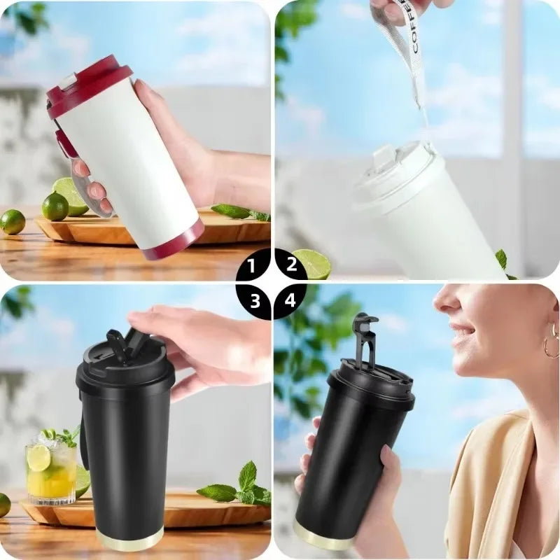 Tasse à café isotherme élégante en céramique, acier inoxydable à double paroi sous vide