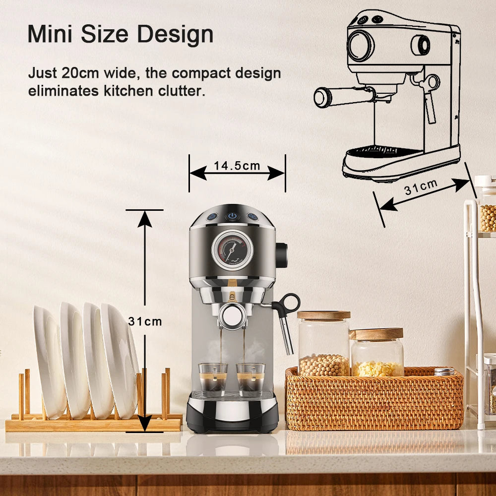BioloMix Machine à café semi-automatique 20 bars avec buse vapeur pour le lait