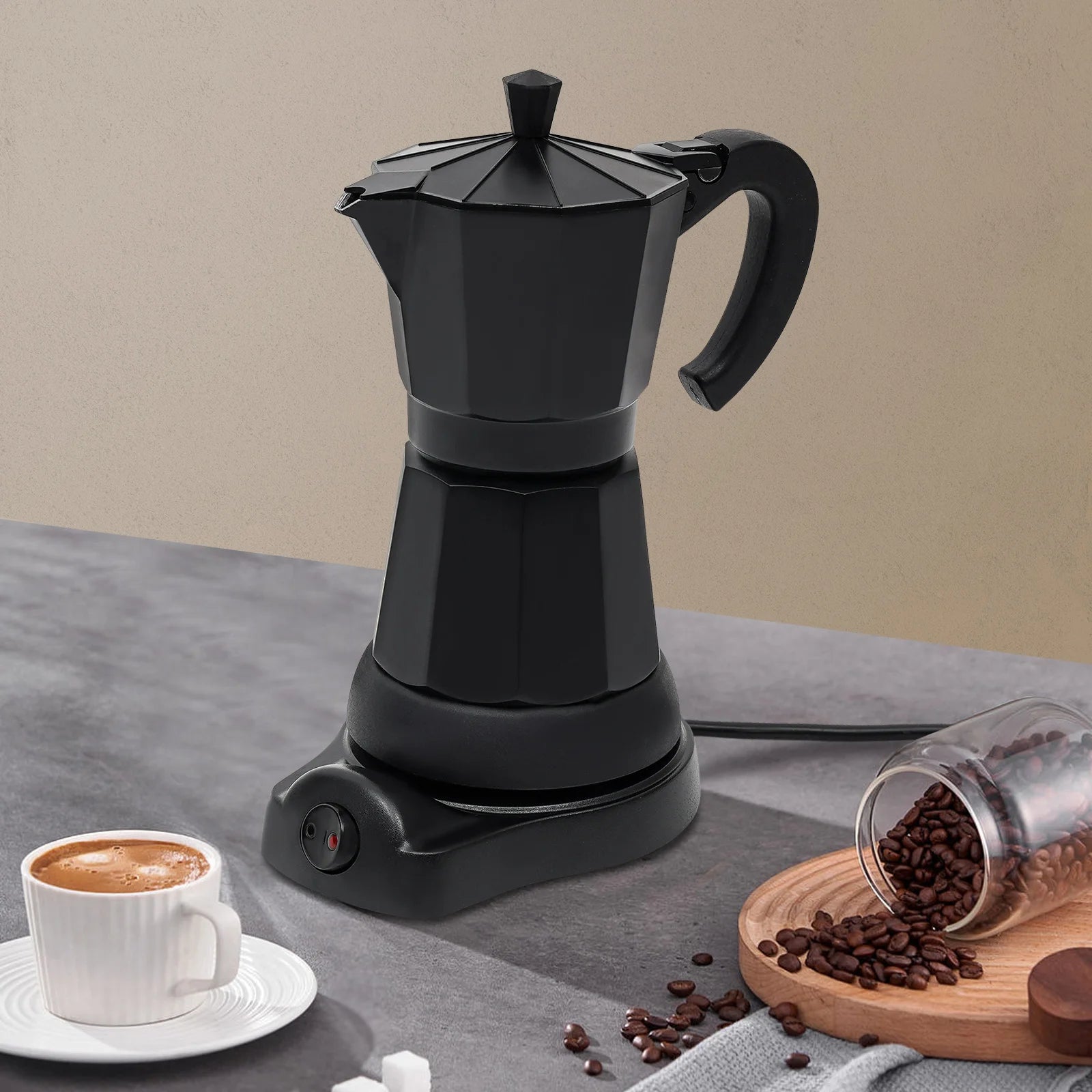 Cafetière Moka Électrique 300ml avec Base en Alliage d'Aluminium