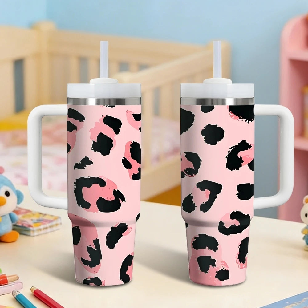 Bouteilles isothermes à imprimé léopard rose et noir, en acier inoxydable