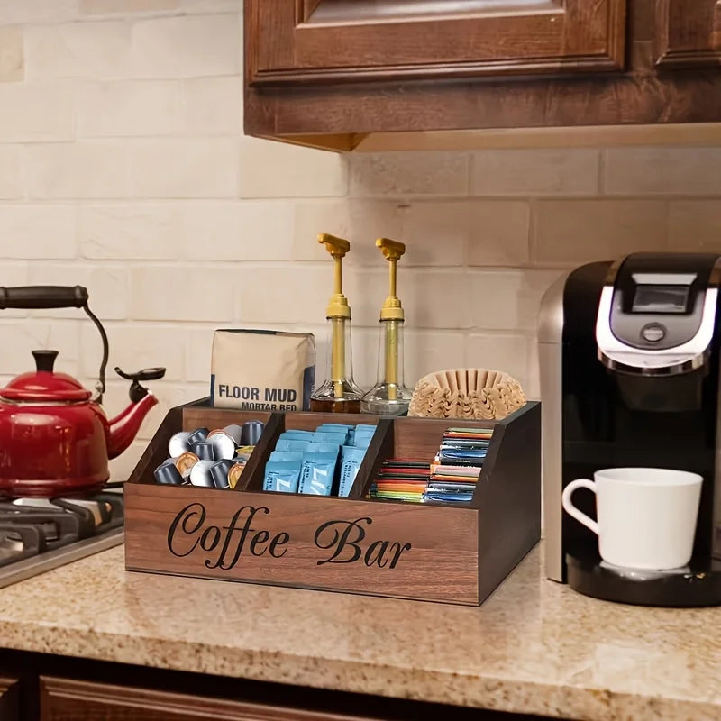Boîte de Rangement à Café Boutique, Organisateur en Bois Classique Multifonctionnel pour Café