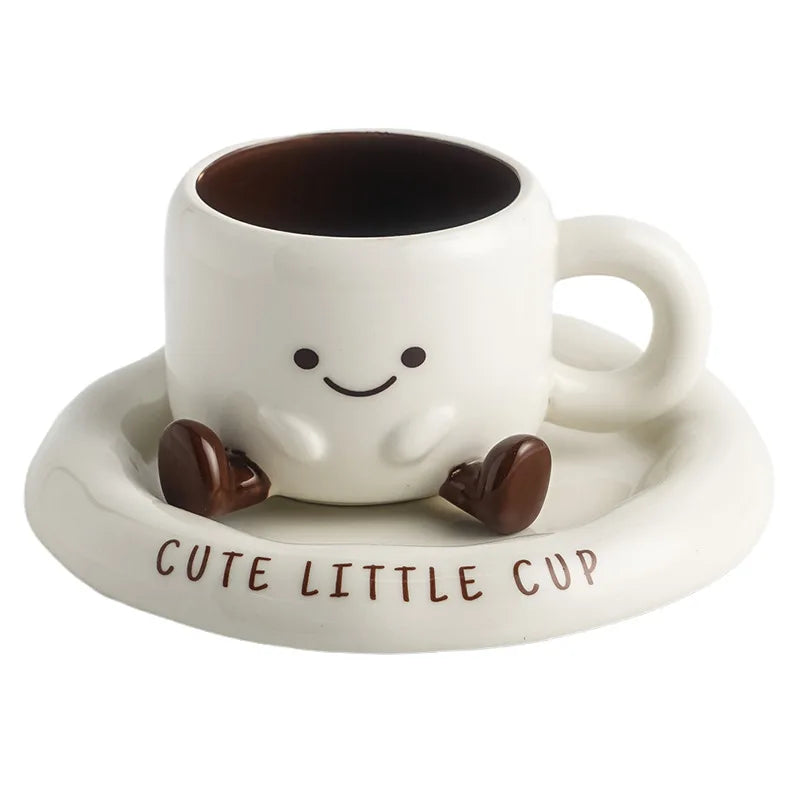Tasse à café en céramique mignonne avec soucoupe motif smiley dessin animé créatif