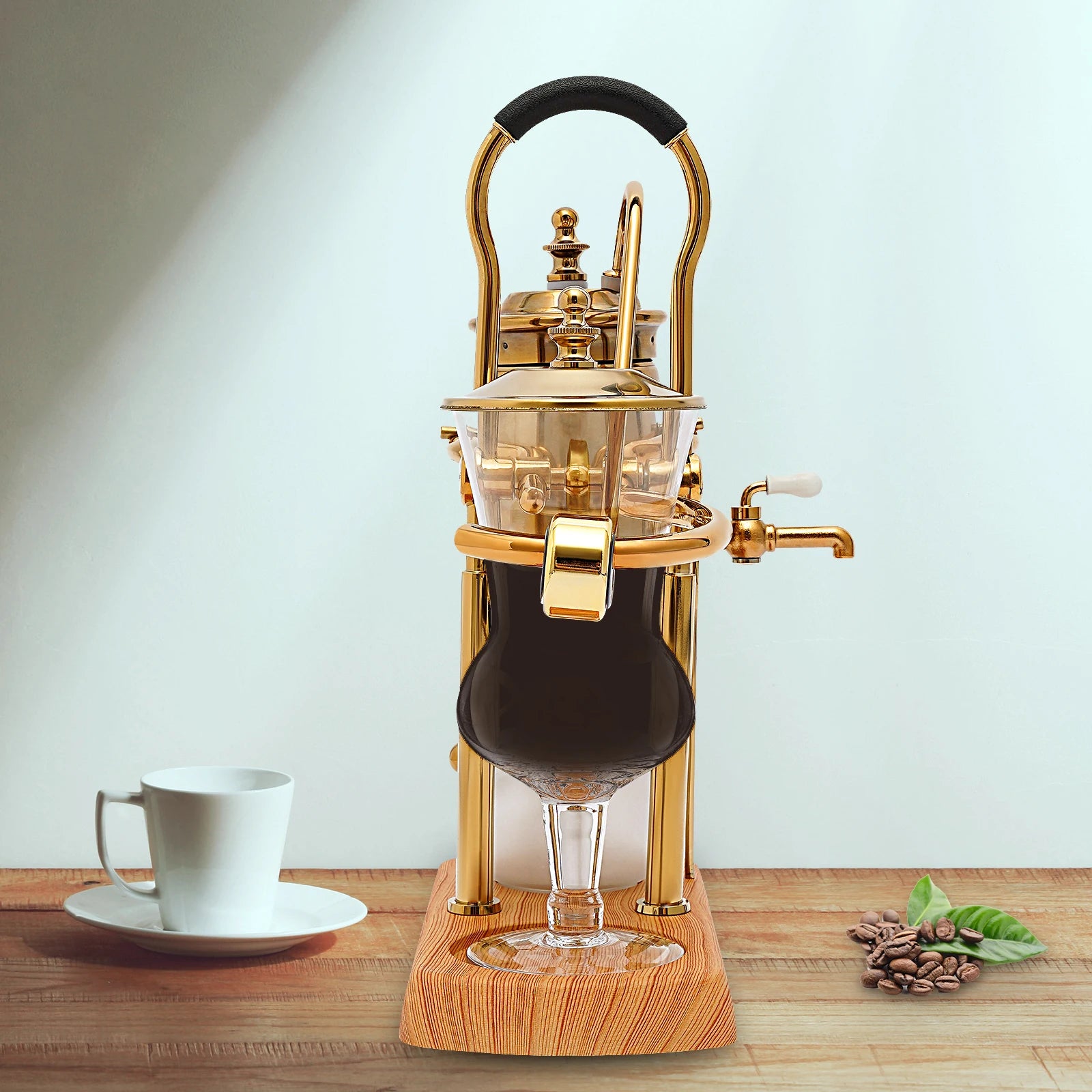Lot de 400 ml de cafetière à siphon dorée avec filtre intégré pour thé et café