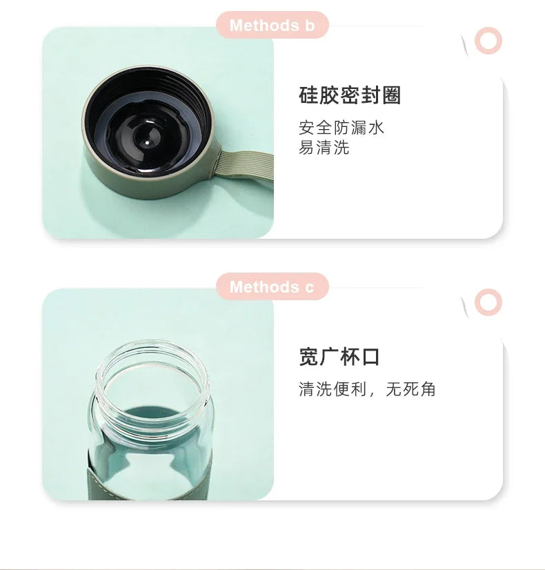 Bouteille d'eau en verre de style mode 480 ml avec infuseur à thé Bouteilles isothermes