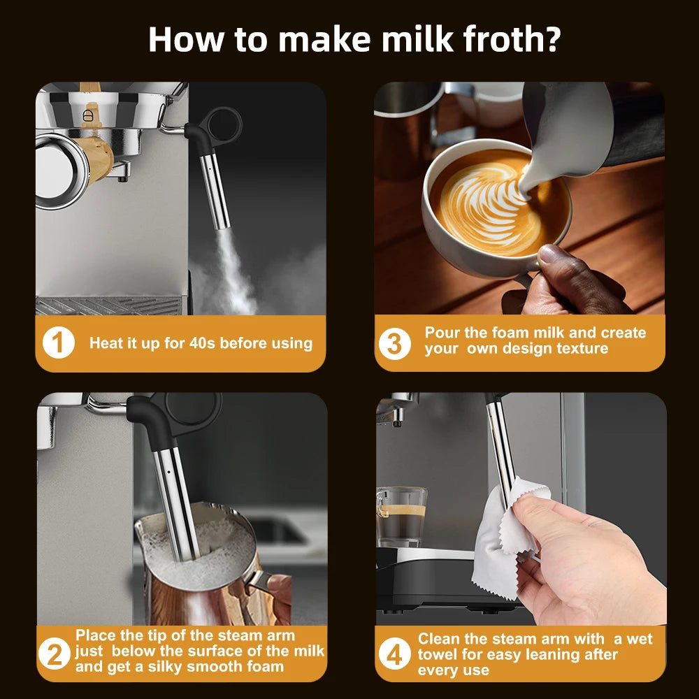 BioloMix Machine à café semi-automatique 20 bars avec buse vapeur pour le lait