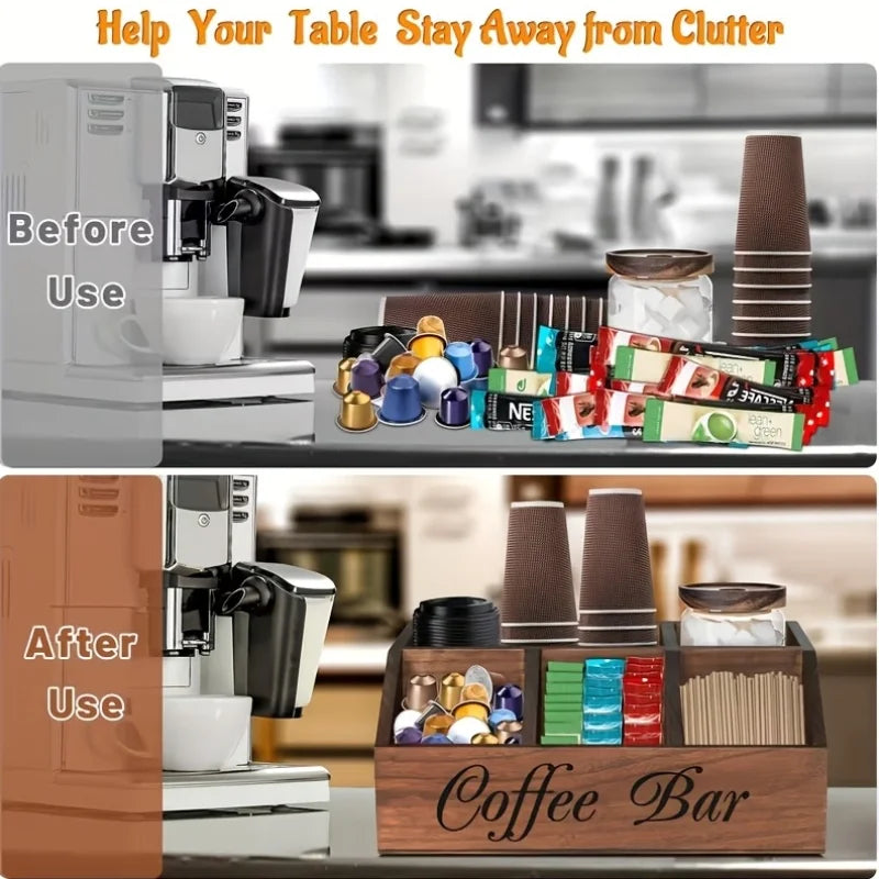 Boîte de Rangement à Café Boutique, Organisateur en Bois Classique Multifonctionnel pour Café