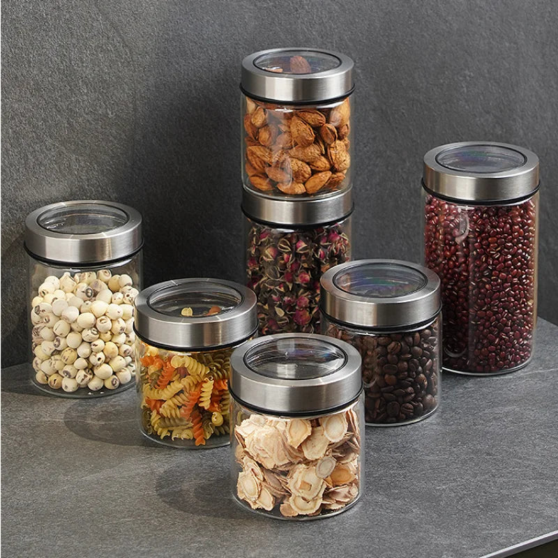 Bocal de rangement en verre transparent européen Bouteille de rangement pour grains de thé et café de cuisine
