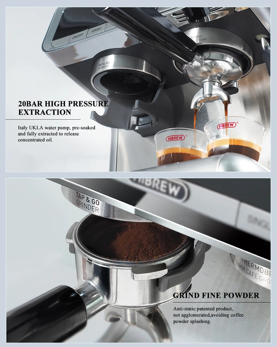 Machine à café HIBREW Barista Pro 20 bars, de la mouture à l'espresso