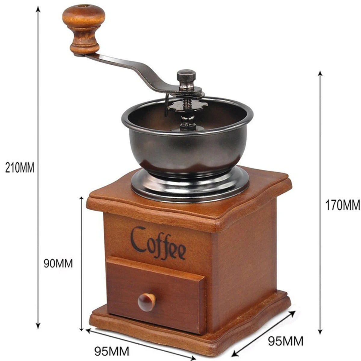 Moulin à café manuel en bois avec poignée en acier inoxydable de style rétro pour épices et grains