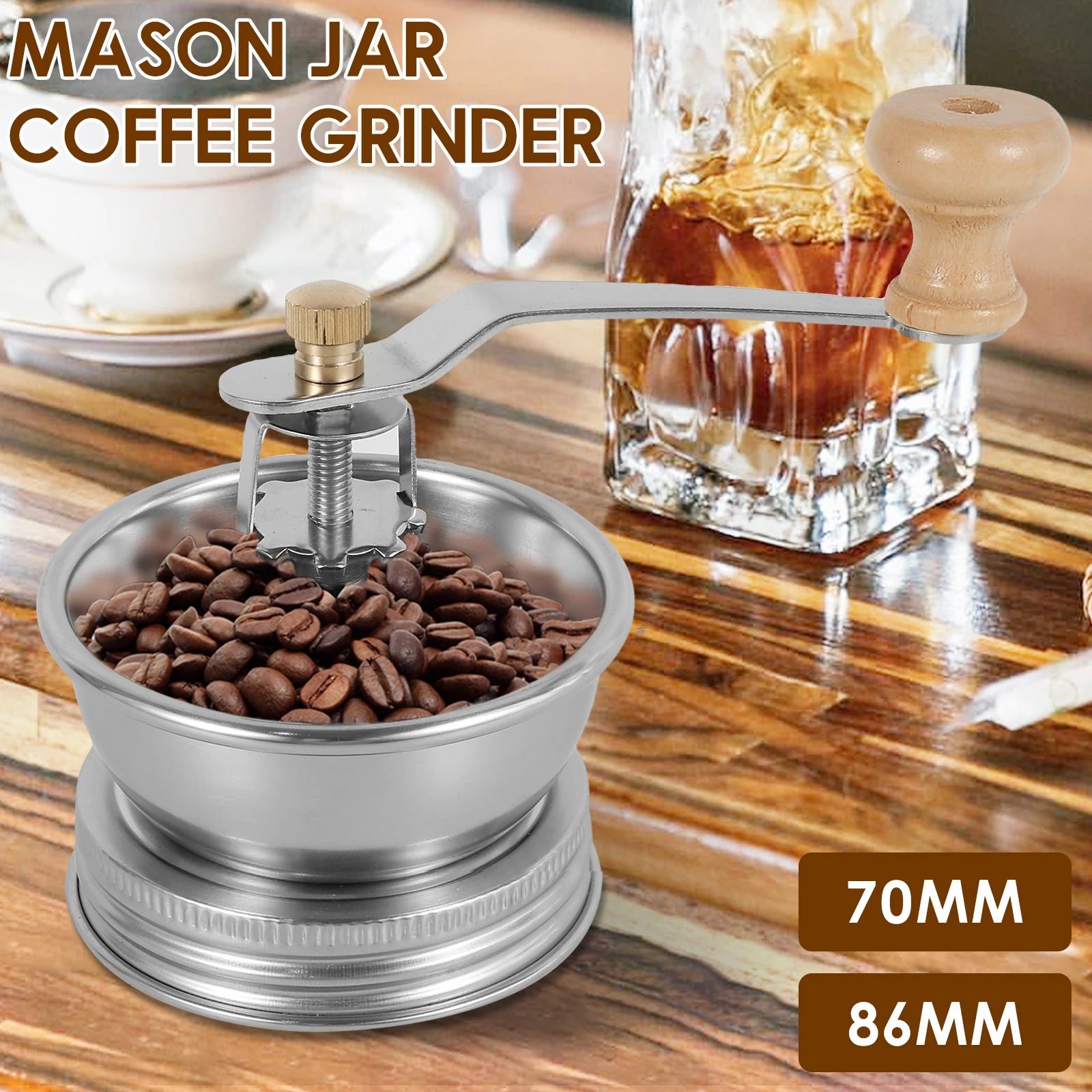 Moulin à café en acier inoxydable Moulin à café couvercle détachable Grain de café manuel