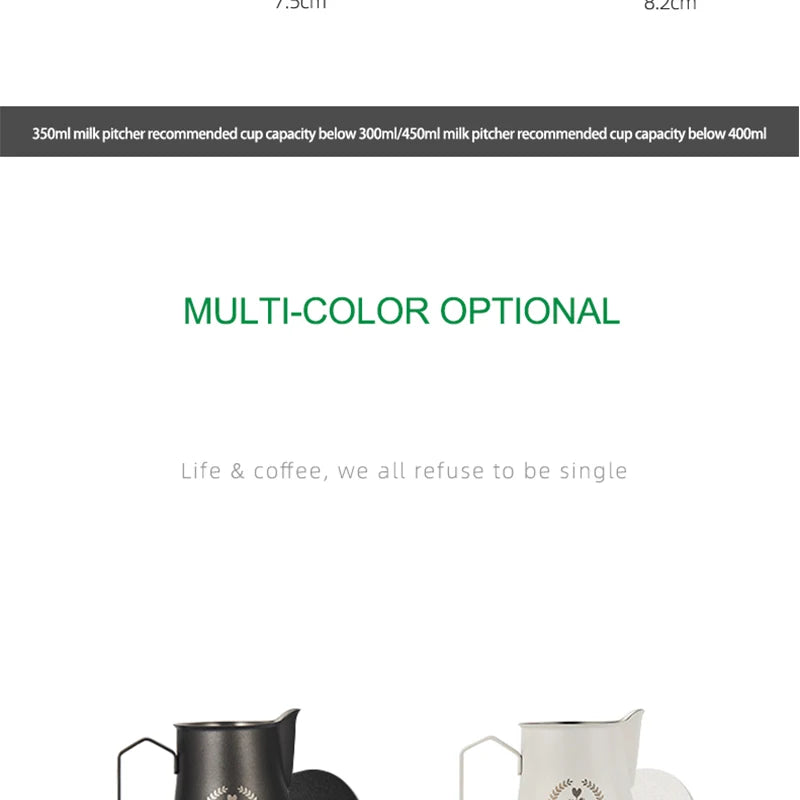 MUVNA Pichet à lait pour expresso, pichet moussant pour café 350/450 ml, tasse à bec verseur pointu