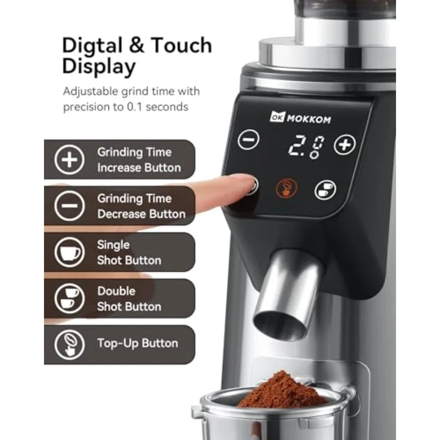 Professional 64mm Flat Burr Coffee Grinder with 100 Grind Settings All-Metal Stainless Steel Body Adjustable Electronic Timer A